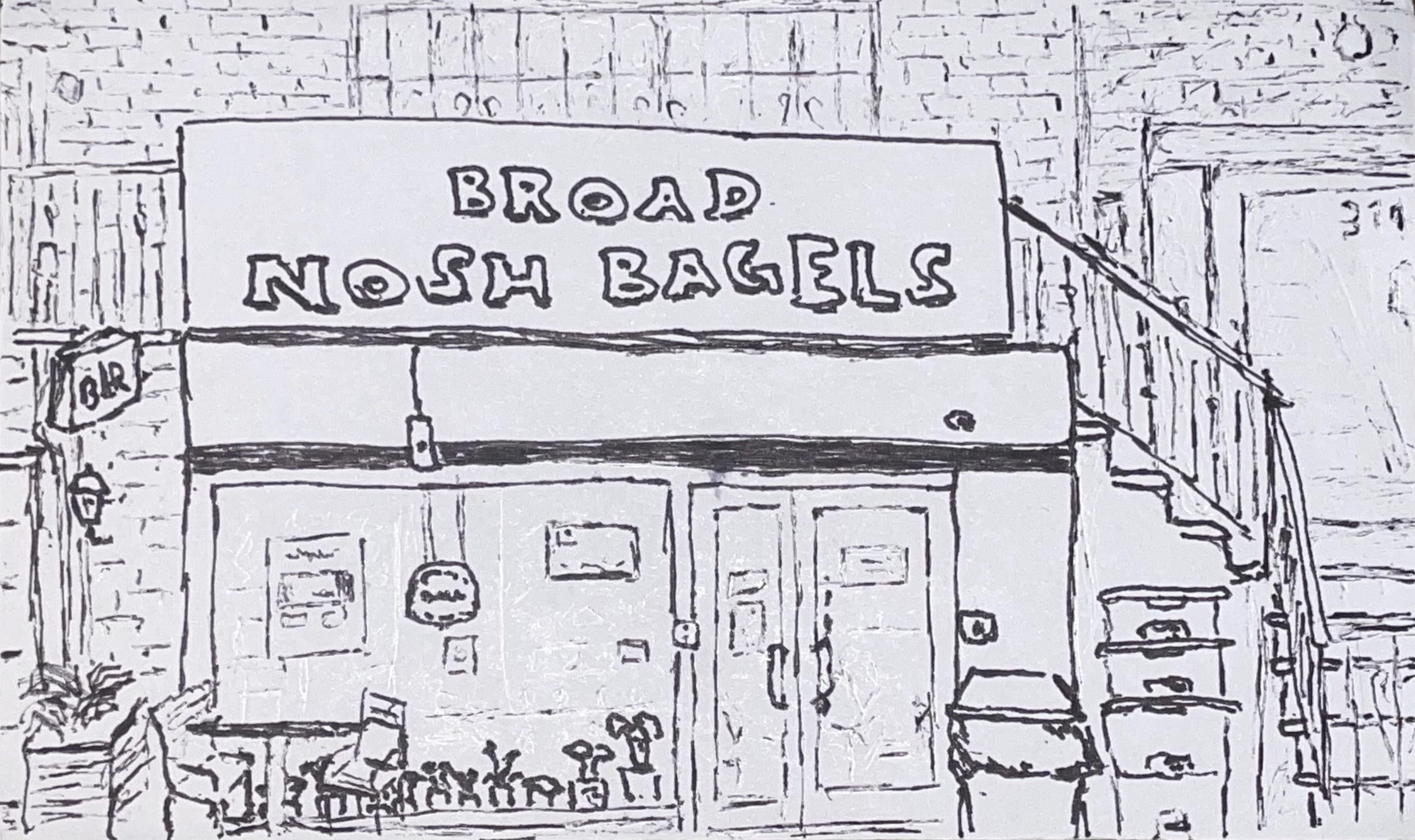 sketch of the broad nosh bagels store front