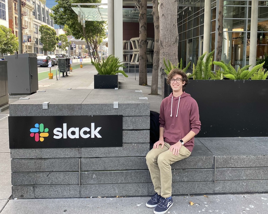 sitting in front of the slack office