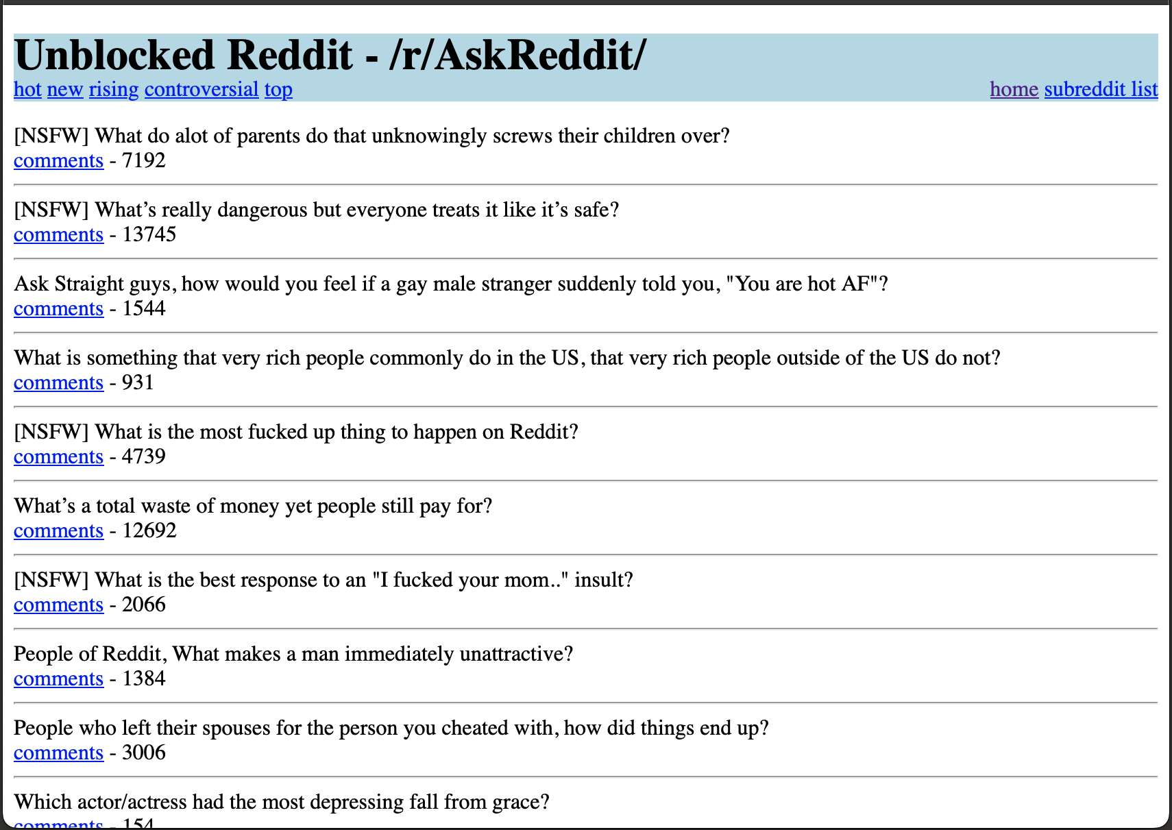 the contents of /r/askreddit in a plain format